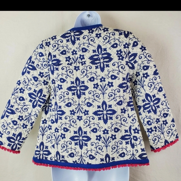 Quilted fringe Boden Ariana jacket. Blue and pink, size 6 - Picture 2 of 6